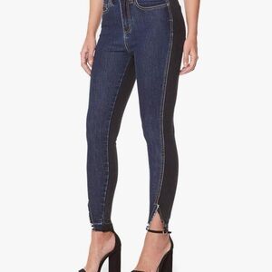 Women's Dark Blue and Black Split Skinny Jeans